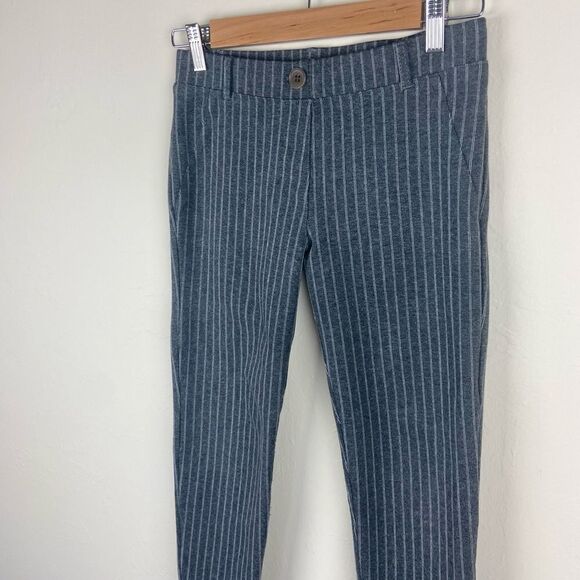 Betabrand Slim Straight Pullover Pinstripe Pants - Gray & White - Picture 3 of 8